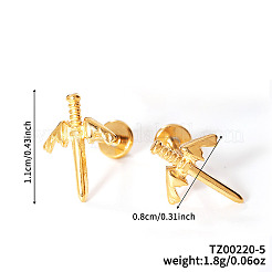 304 Stainless Steel Clear Cubic Zirconia Sword with Wing Stud Earrings&nbsp;AE8260-3