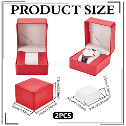 合成皮革シングルウォッチボックス2個  正方形  ファイヤーブリック  11x10x7.5cm&nbsp;CON-UN0001-19B