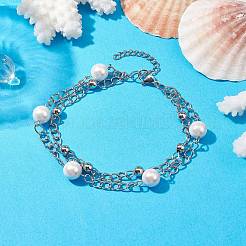 8mm Round Shell Pearl Bead Multi-Strand Bracelets&nbsp;BJEW-JB10315