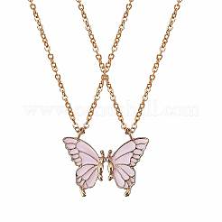 母娘の友達に贈る鉄製お揃い蝶ペンダントネックレス2個。  亜鉛合金カップルペンダント  ゴールドカラー  ピンク  18.11インチ（46cm）&nbsp;JN1034A-1