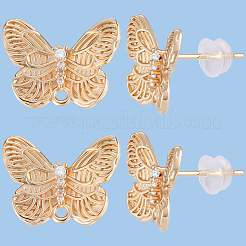 8Pcs Butterfly Brass Rhinestone Stud Earring Findings for Women&nbsp;EJEW-BBC0001-91