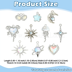 20スタイルの合金樹脂ペンダント10個  ミックスカラー  混合図形  11.5~29.5x12~25x3.5~6mm  穴：1.2~1.8mm  2個/スタイル&nbsp;FIND-YW0012-76