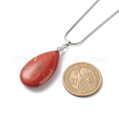 5Pcs 5 Style Natural Mixed Gemstone Teardrop Pendant Necklace Set with 304 Stainless Steel Chains for Women&nbsp;NJEW-JN04062