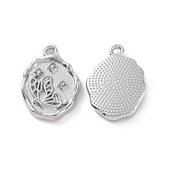 合金クリスタルラインストーンペンダント  バタフライチャーム付きフラットラウンド  プラチナ  19.5x14x3mm  穴：1.6mm&nbsp;FIND-A023-03P