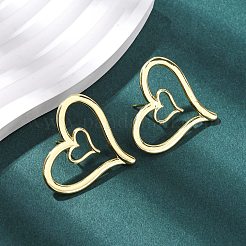 Brass Heart Stud Earrings&nbsp;EJEW-H165-08G
