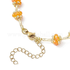 女性用ガラスシードビーズブレスレット  花  多面カット  オレンジ  7-5/8インチ（19.5cm）&nbsp;BJEW-MZ00216-01
