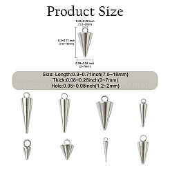 80pcs8スタイルのステンレス鋼のペンダント  スパイク/コーン  ステンレス鋼色  7.5~18x2~7mm  穴：1.2~2mm  10個/スタイル&nbsp;STAS-CJ0002-85
