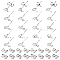 20 個の鉄球スタッドピアスパーツ  304ステンレススチール製イヤーナット20個付き  プラチナ  6.5x4mm  穴：1mm  ピン：0.8mm&nbsp;STAS-LP0001-67