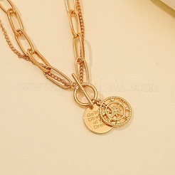 Alloy Star Compass Pendant 2-Strand Chain Necklaces with OT Clasps for Women&nbsp;WGF2DEA-01