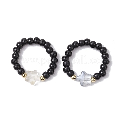 Glass Beads Stretch Rings&nbsp;RJEW-JR00821