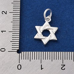 スターリングシルバーのダビデの星チャーム 925 個  丸カン＆スタンプ925個付き  銀  15x11x1.5mm  穴：3.5mm&nbsp;STER-G045-13S