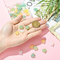 40色電気メッキ透明ガラスビーズ4個。  葉  グリッターパウダー付き  ミックスカラー  12.5x14.5x6mm  穴：1.2mm  10個/カラー&nbsp;GLAA-CJ0002-90