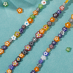手作りミッレフィオーリガラスビーズ連売り  花  ミックスカラー  6.4~9x3.2mm  穴：1mm  約56個/連  15.75インチ（40cm）  1連売り/セット&nbsp;LAMP-LT0001-09C