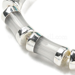 ガラスビーズ  プラチナトーン真鍮エンド付き  竹の棒  ホワイトスモーク  12.7x6mm  穴：1.1mm  約30個/連  14.96インチ（38cm）&nbsp;GLAA-M045-05S-01