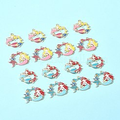16個4スタイルアロイエナメルペンダント  ラインストーン付き  人魚のチャーム  ミックスカラー  28.5x32.5x2.5mm  穴：1.8mm  4個/スタイル&nbsp;ENAM-FS0002-24