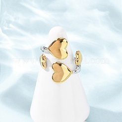 女性用304ステンレススチールオープンカフリング  黄金＆ステンレススチール  ハート  3~22mm  18mm&nbsp;RJEW-K321-01E