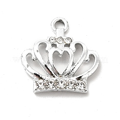 合金ラインストーンペンダント  プラチナ トーン クラウン チャーム  クリスタル  19.5x18.5x3mm  穴：2mm&nbsp;ALRI-C007-49P