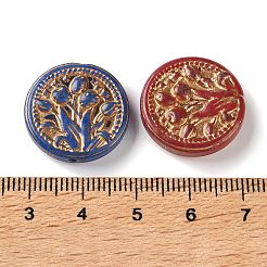 手作りランプワークビーズ  花付きフラットラウンド  ゴールドライン入り  ミックスカラー  20x5mm  穴：1.2mm&nbsp;LA-CBA4A8C-15