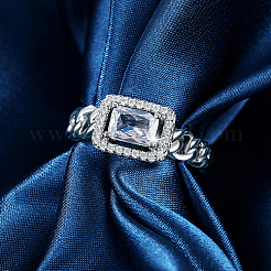Platinum Brass Micro Pave Cubic Zirconia Open Cuff Rings&nbsp;OP3974-1