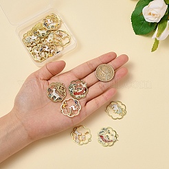 ゴールデン合金エナメルペンダントメッキ  白猫と鹿の模様と花の形  ホワイト  29~30x27~28mm  20個/箱&nbsp;ENAM-CJ0001-62