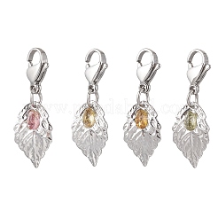 Leaf 304 Stainless Steel & Natural Tourmaline Pendant Decorations&nbsp;HJEW-JM03906-01
