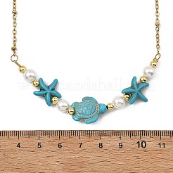 Ocean Synthetic Turquoise Starfish Turtle and Round Shell Pearl Beaded Necklaces&nbsp;NJEW-JN06168