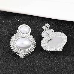 304 Stainless Steel ABS Plastic Imitation Pearl Oval Stud Earrings&nbsp;EJEW-Z141-01P