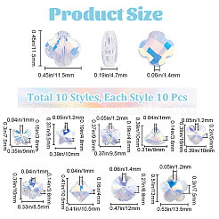 100個 10スタイル電気メッキガラスチャーム  クリスタル  ABカラー  多面カット  混合図形  7.5~13x9~13.5x3.6~7.5mm  穴：1~1.4mm  10個/スタイル&nbsp;EGLA-BBC0001-04