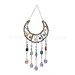 Brass Wire Wrapped Natural Mixed Gemstone Chips Moon Suncatchers&nbsp;HJEW-D302-05