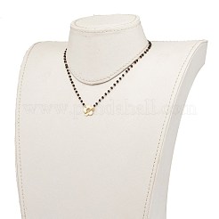 ファセットロンデルガラスビーズネックレス  金メッキ真鍮フラワーマンテル付き  ブラック  15.15インチ（38.5cm）&nbsp;NJEW-JN03287
