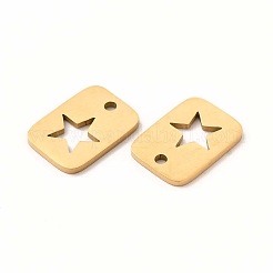 ステンレススチールチャーム201個  中空の星のある長方形  ゴールドカラー  12.5x9x1mm  穴：0.5mm&nbsp;LS-STAS-E188-01G