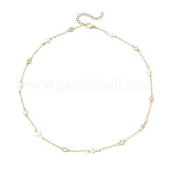 Brass Pave Clear Cubic Zirconia Flat Round Cross Link Chain Necklaces with 304 Stainless Steel End Chains&nbsp;NJEW-JN05335