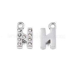 304ステンレススチールチャーム  クリスタルラインストーン付き  文字L  文字.n  10~10.5x2~8x2mm  穴：1.2mm&nbsp;STAS-N095-137N