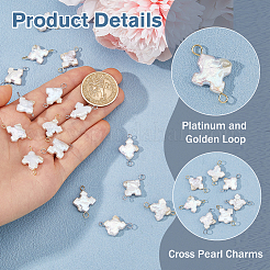 16Pcs 2 Colors Cross Natural Pearl Connector Charms&nbsp;PALLOY-HS00044