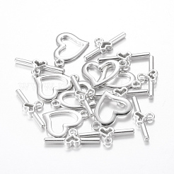 合金マンテル  カドミウムフリー＆鉛フリー  ハート  プラチナ  ハート：15x19mm  穴：1.8mm  バー：22x9mm  穴：1.8mm.&nbsp;X-PALLOY-B883-N