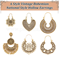 6 Pairs 6 Style Alloy Hollow Thick Hoop Earrings&nbsp;EJEW-AN0001-12