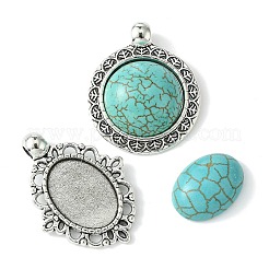 DIY Oval/Half Round Synthetic Turquoise & Tibetan Style Alloy Pendant Making Kits&nbsp;DIY-FS0006-12