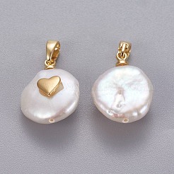 天然養殖淡水パールペンダント  真鍮パーツ  心のナゲット  長持ちメッキ  ゴールドカラー  15~27x11~16x6~12mm  穴：4x2.5mm&nbsp;KK-L187-15G