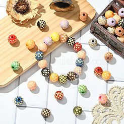 60個 2スタイル 木製ヨーロピアンビーズ  ラウンド  ミックスカラー  16x15mm  穴：4~4.5mm  30個/スタイル&nbsp;WOOD-CJ0002-57