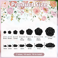 70個 7種類のプラスチックカボション  花  ブラック  8~27x4~11mm  10個/スタイル&nbsp;KY-DR0001-03B