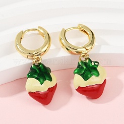 ストロベリー真鍮エナメルフープピアス  ラックめっき  長持ちメッキ  鉛フリー＆カドミウムフリー  18KGP本金メッキ  34.5x15mm&nbsp;EJEW-F895-21B-G