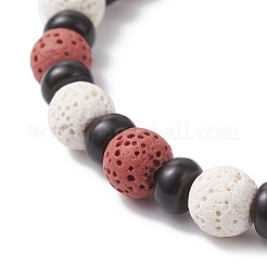 Natural Lava Rock & Coconut Shell Beaded Stretch Bracelets for Women Men&nbsp;BJEW-JB12470-01
