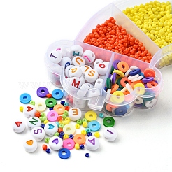 Diy ワード ブレスレット メイキング キット  アクリル文字 & ハート 模様 & ガラス シード & ポリマークレイ ディスク ビーズを含む  伸縮性のある糸  ミックスカラー  ビーズ：3632個/箱&nbsp;DIY-YW0006-33