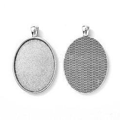 Tibetan Style Oval Alloy Big Pendant Cabochon Settings&nbsp;TIBEP-Q045-051AS-RS