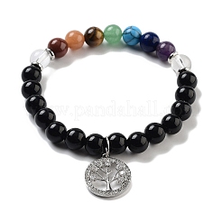 Natural Obsidian Round Beaded Chakra Stretch Bracelets&nbsp;BJEW-K251-01F
