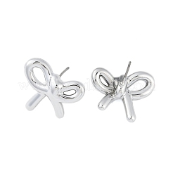 女性用蝶結び CCB プラスチック スタッド イヤリング  304ステンレスピン付き  プラチナ  17x20mm&nbsp;EJEW-Q382-07P
