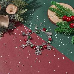 Christmas Gift Box & Tree & Snowflake & Reindeer Alloy Charm Bracelet with Glass Pearl&nbsp;BJEW-TA00097