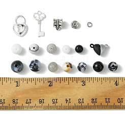 DIY Alloy & Round Natural White Jade & Obsidian & Crackle Agate & Synthetic Howlite Beads Couple Bracelets Jewelry Making Kits&nbsp;DIY-FS0007-49