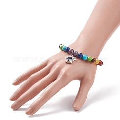 Natural Wood & Mixed Gemstone Round Beaded Stretch Bracelet&nbsp;BJEW-JB08207