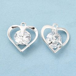 ガラスチャーム  真鍮のパーツと  ハートチャーム  銀  15x14.5x5.5mm  穴：1mm&nbsp;KK-R145-05S